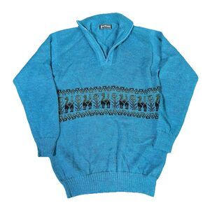Manos‎ De La Comunidad Baby Alpaca Wool Sweater Aztec Teal Men’s S